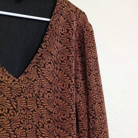 JohnPaulRichard Black and Gold Patterned Top Fall Colors Women's Size XL - Picture 5 of 9